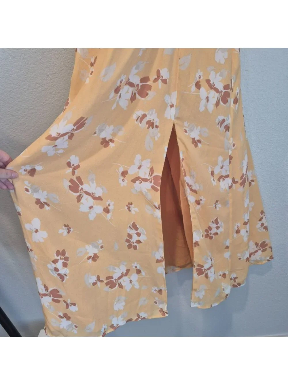 Abercrombie & Fitch Floral Button-Front Maxi Dress Large Tall Adjustable Orange